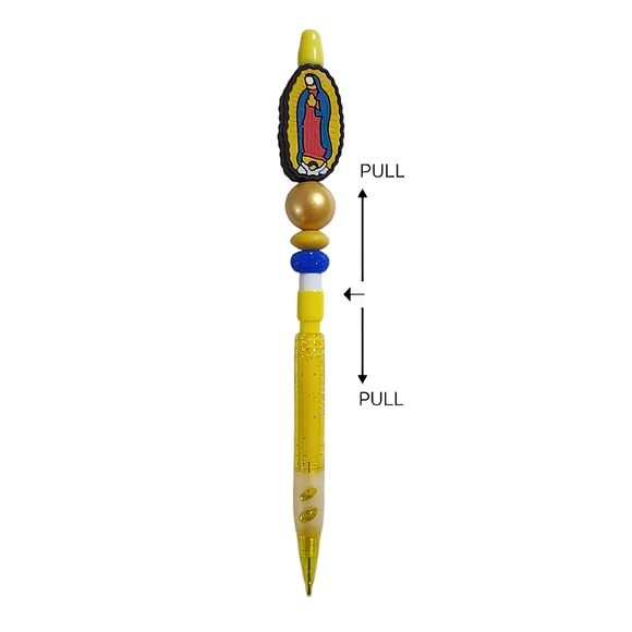 Virgen De Guadalupe Custom Beaded Mechanical Pencil Topper Yellow - Picture 5 of 5